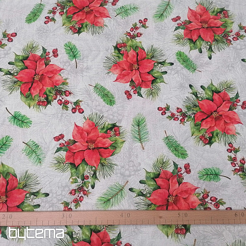 Tessuto decorativo natalizio Rose e aghi di Natale