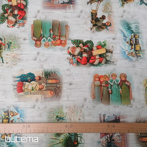 Tessuto per decorazioni natalizie BAMBINI IN INVERNO
