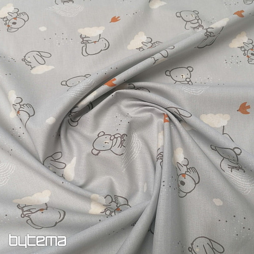 Tessuto di cotone grigio cielo animalier