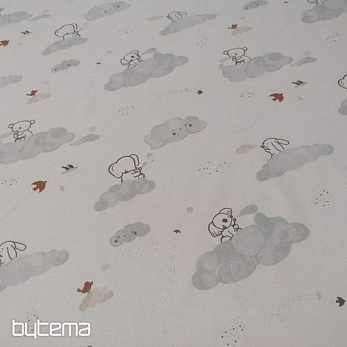Tessuto di cotone Animali su una nuvola - bianco