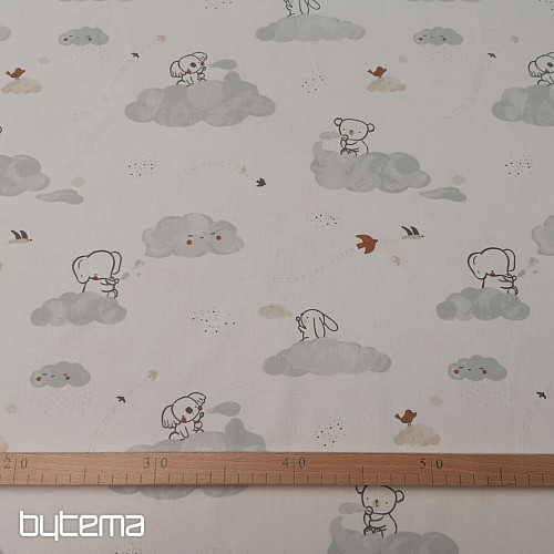 Tessuto di cotone Animali su una nuvola - bianco