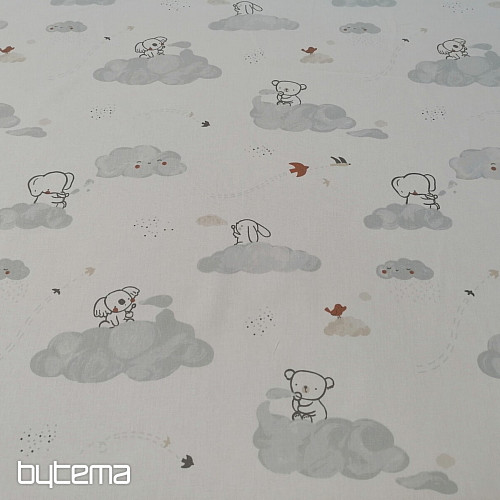 Tessuto di cotone Animali su una nuvola - bianco