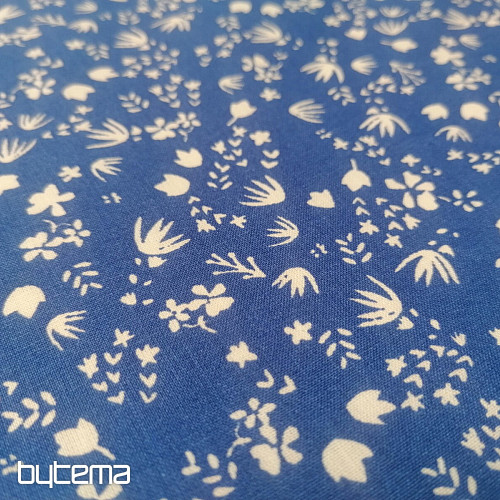 Tessuto di cotone fiori Gramina blu