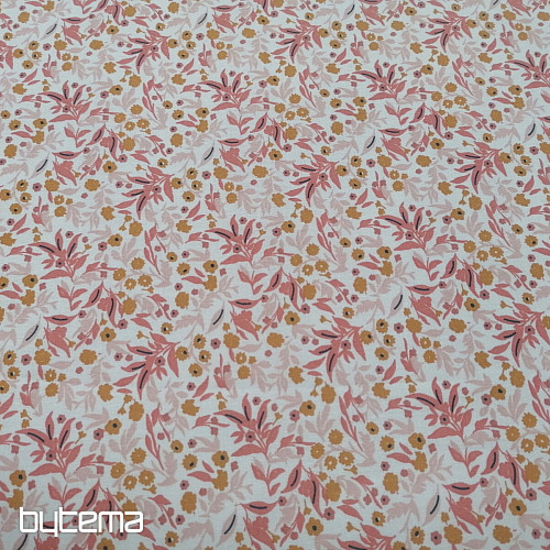 Tessuto di cotone fiori Tisania corallo