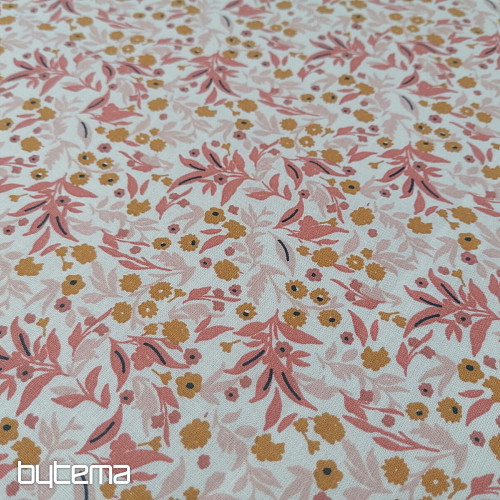 Tessuto di cotone fiori Tisania corallo