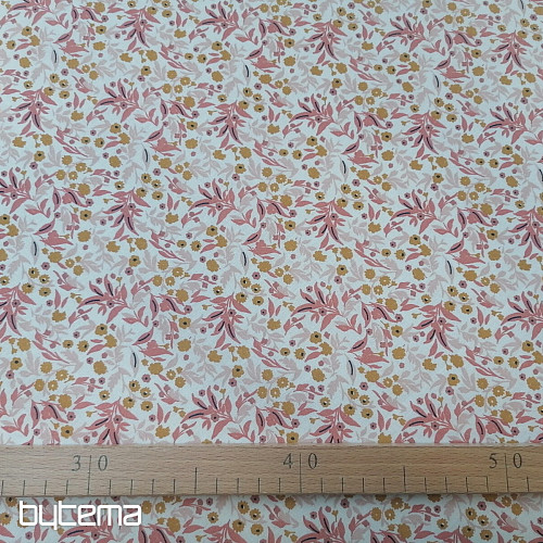 Tessuto di cotone fiori Tisania corallo