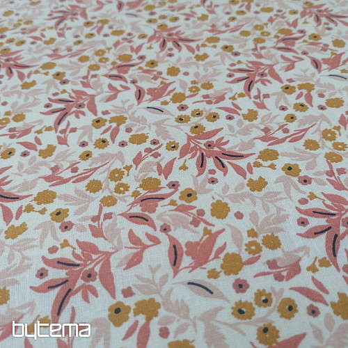 Tessuto di cotone fiori Tisania corallo