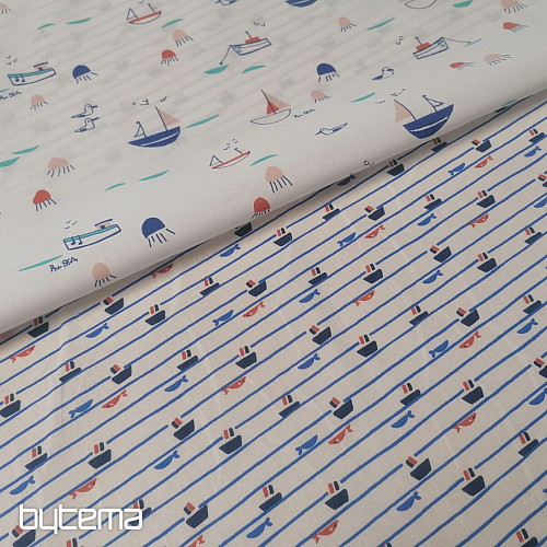Tessuto di cotone Tazio barche - linee