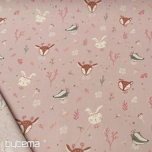 Tessuto di cotone con animali lilla