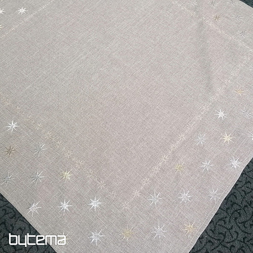 Tovaglia natalizia grigio-beige ricamata con stelle