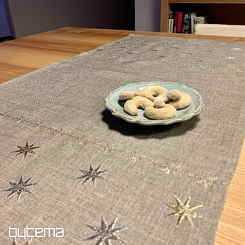 Tovaglia natalizia grigio-beige ricamata con stelle