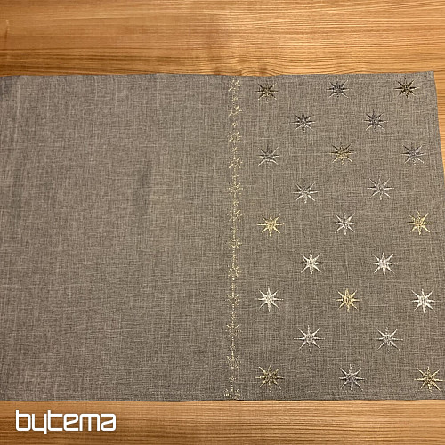 Tovaglia natalizia grigio-beige ricamata con stelle