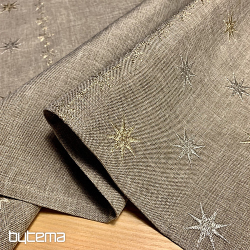Tovaglia natalizia grigio-beige ricamata con stelle
