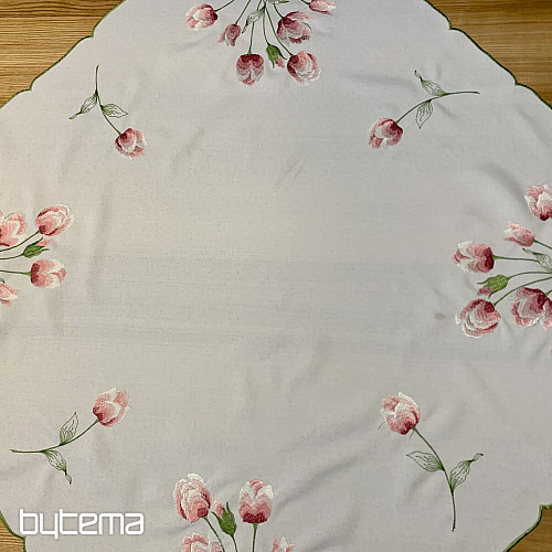 Tovaglia ricamata e TULIPANI ovali ricamati