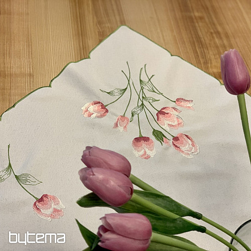 Tovaglia ricamata e TULIPANI ovali ricamati