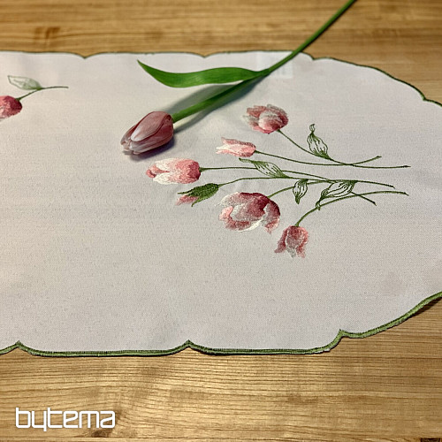 Tovaglia ricamata e TULIPANI ovali ricamati