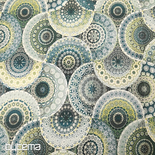Tessuto decorativo MANDALA blu verde