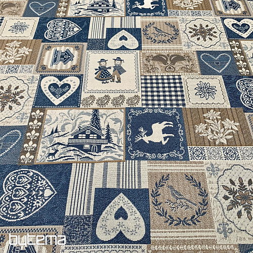 Tessuto decorativo jacquard PATCHWORK HEARTS BLU