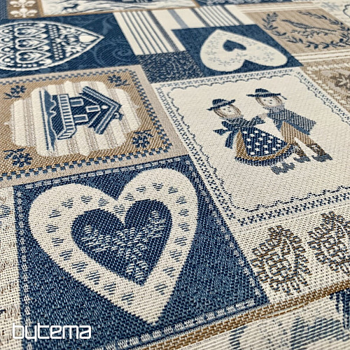 Tessuto decorativo jacquard PATCHWORK HEARTS BLU