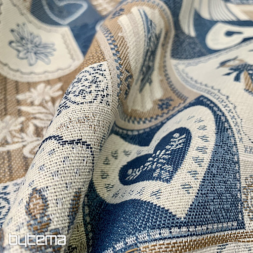 Tessuto decorativo jacquard PATCHWORK HEARTS BLU