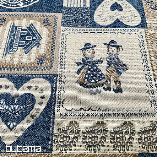 Tessuto decorativo jacquard PATCHWORK HEARTS BLU