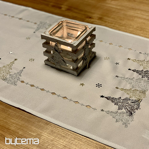 Tovaglia e scialli natalizi ricamati ALBERI IN ORO BIANCO