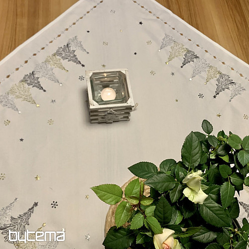 Tovaglia e scialli natalizi ricamati ALBERI IN ORO BIANCO
