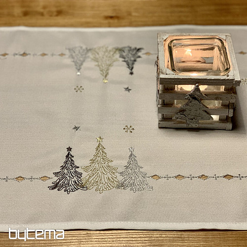 Tovaglia e scialli natalizi ricamati ALBERI IN ORO BIANCO