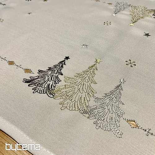 Tovaglia e scialli natalizi ricamati ALBERI IN ORO BIANCO