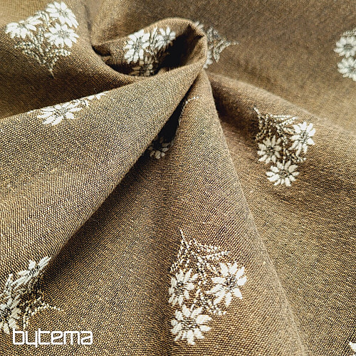 Tessuto decorativo FIORI ALPINI jacquard MARRONE