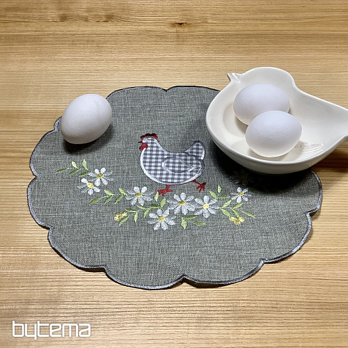 Tovaglia e sciarpa pasquale ricamata GALLINA E FIORI grigio
