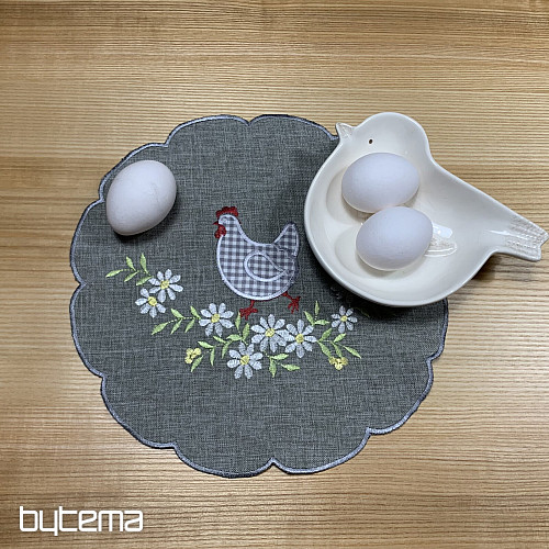 Tovaglia e sciarpa pasquale ricamata GALLINA E FIORI grigio