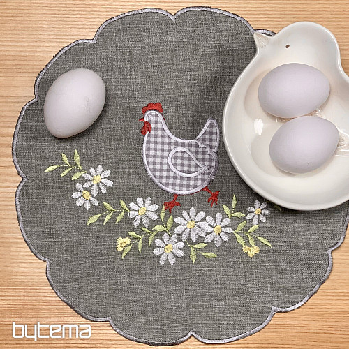 Tovaglia e sciarpa pasquale ricamata GALLINA E FIORI grigio