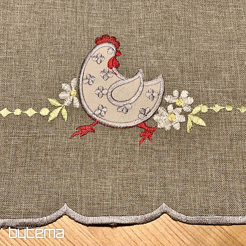 Tovaglia e sciarpa pasquale ricamata GALLINA E FIORI grigio