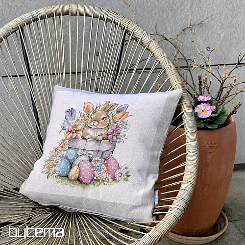 Fodera per cuscino arazzo LEPRE IN VASO DA FIORI cornice beige