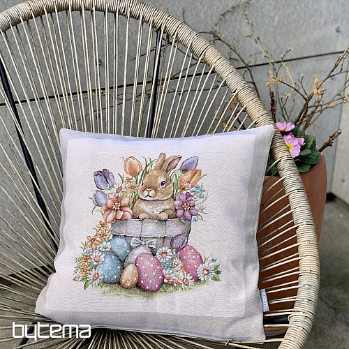 Fodera per cuscino arazzo LEPRE IN VASO DA FIORI cornice beige