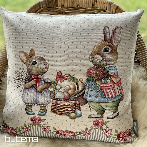 Fodera per cuscino arazzo CONIGLIETTI CON ROSE beige