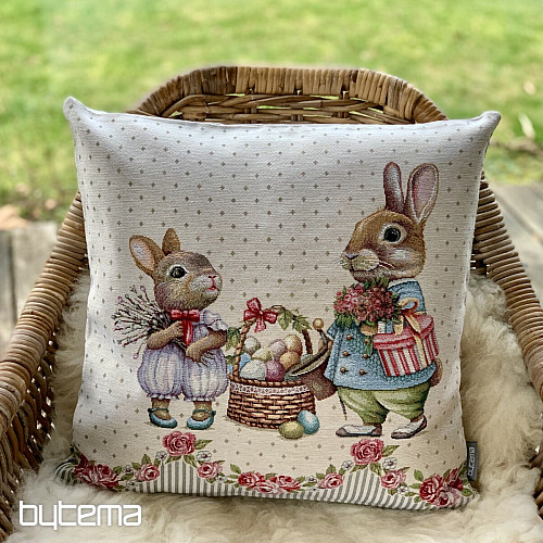 Fodera per cuscino arazzo CONIGLIETTI CON ROSE beige