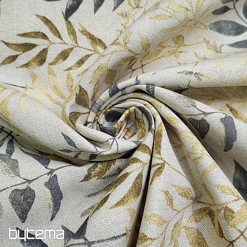 Tessuto decorativo MARACAIBO foglie grigio
