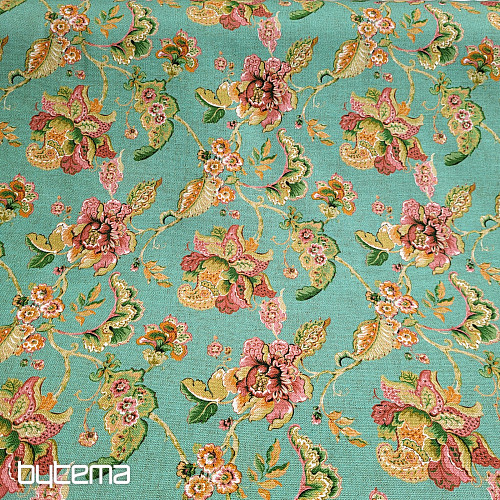 Tessuto decorativo FIORI INDIANI turchese