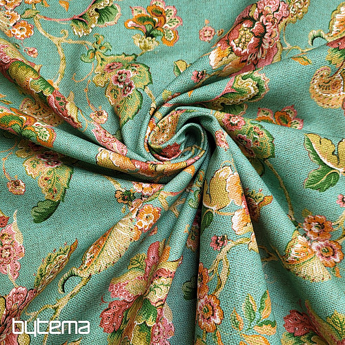 Tessuto decorativo FIORI INDIANI turchese