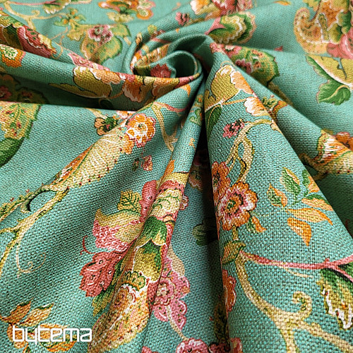Tessuto decorativo FIORI INDIANI turchese