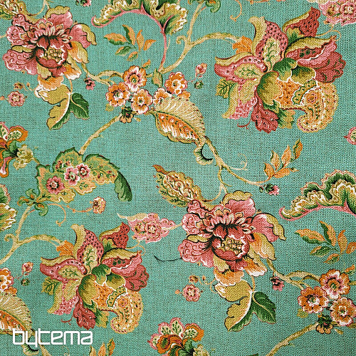 Tessuto decorativo FIORI INDIANI turchese
