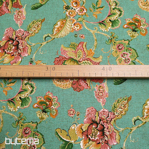 Tessuto decorativo FIORI INDIANI turchese