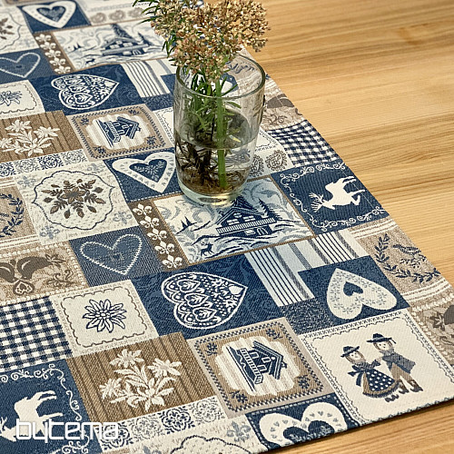 Tovaglia arazzo, sciarpa PATCHWORK SRDCE blu