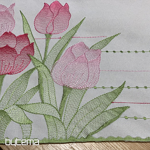 Tovaglia e sciarpa ricamate Tulipani rosa