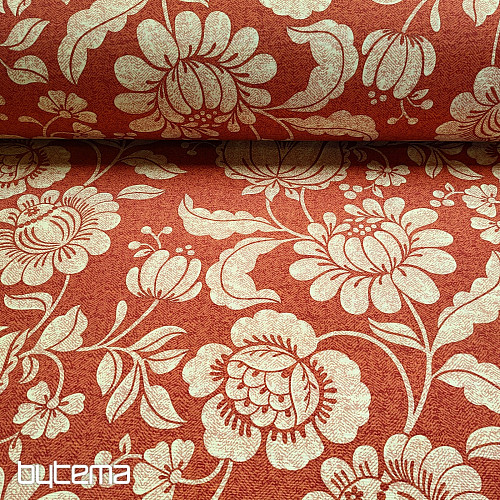 Tessuto decorativo GOLDEN FLOWERS sfondo cannella