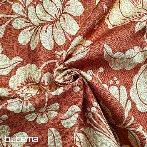 Tessuto decorativo GOLDEN FLOWERS sfondo cannella