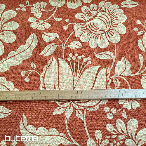 Tessuto decorativo GOLDEN FLOWERS sfondo cannella