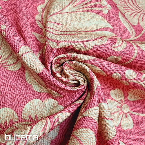 Tessuto decorativo GOLDEN FLOWERS sfondo rosso